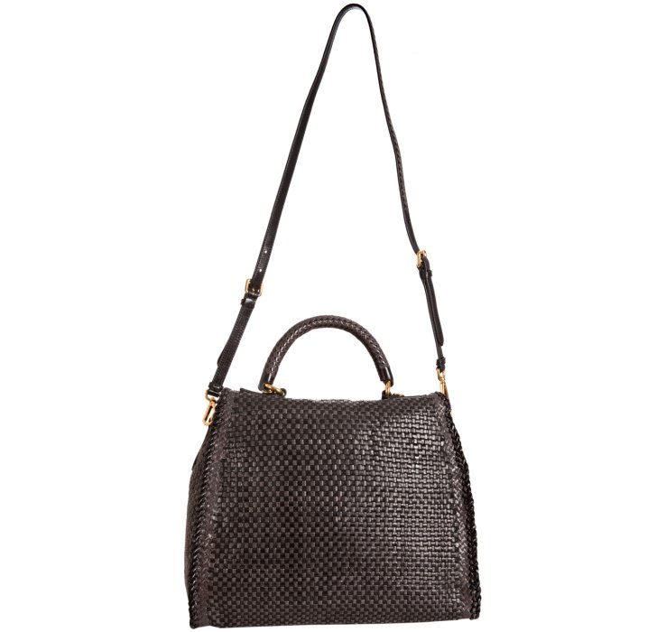 Prada Anthracite and Black Woven Leather Madras Satchel in Gray ...