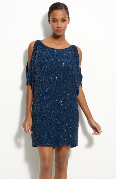 Aidan Mattox Cold Shoulder Sequin Dress in Blue (dark teal) | Lyst