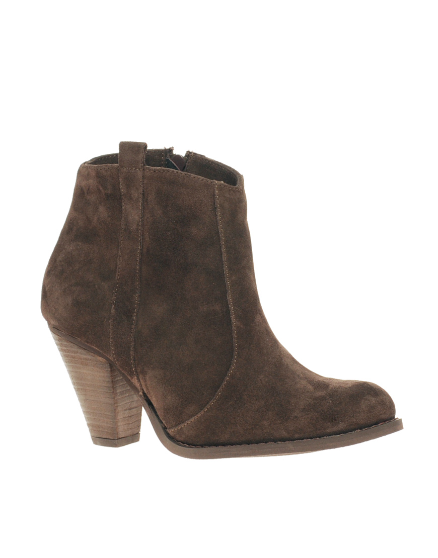 Asos Asos Aggie Suede Pull On Casual Heel Ankle Boots in Brown ...