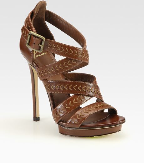 B Brian Atwood Cordoba Strappy Leather Platform Sandals in Brown | Lyst