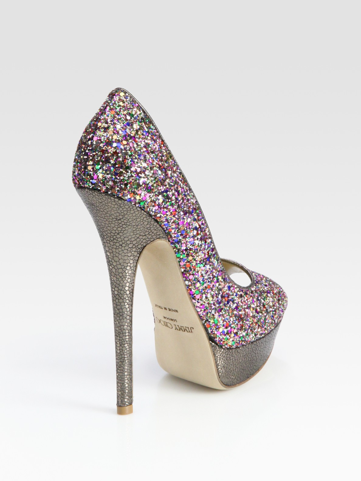Jimmy choo Vibe Glitter-coated Leather Peep Toe Pumps in Purple | Lyst