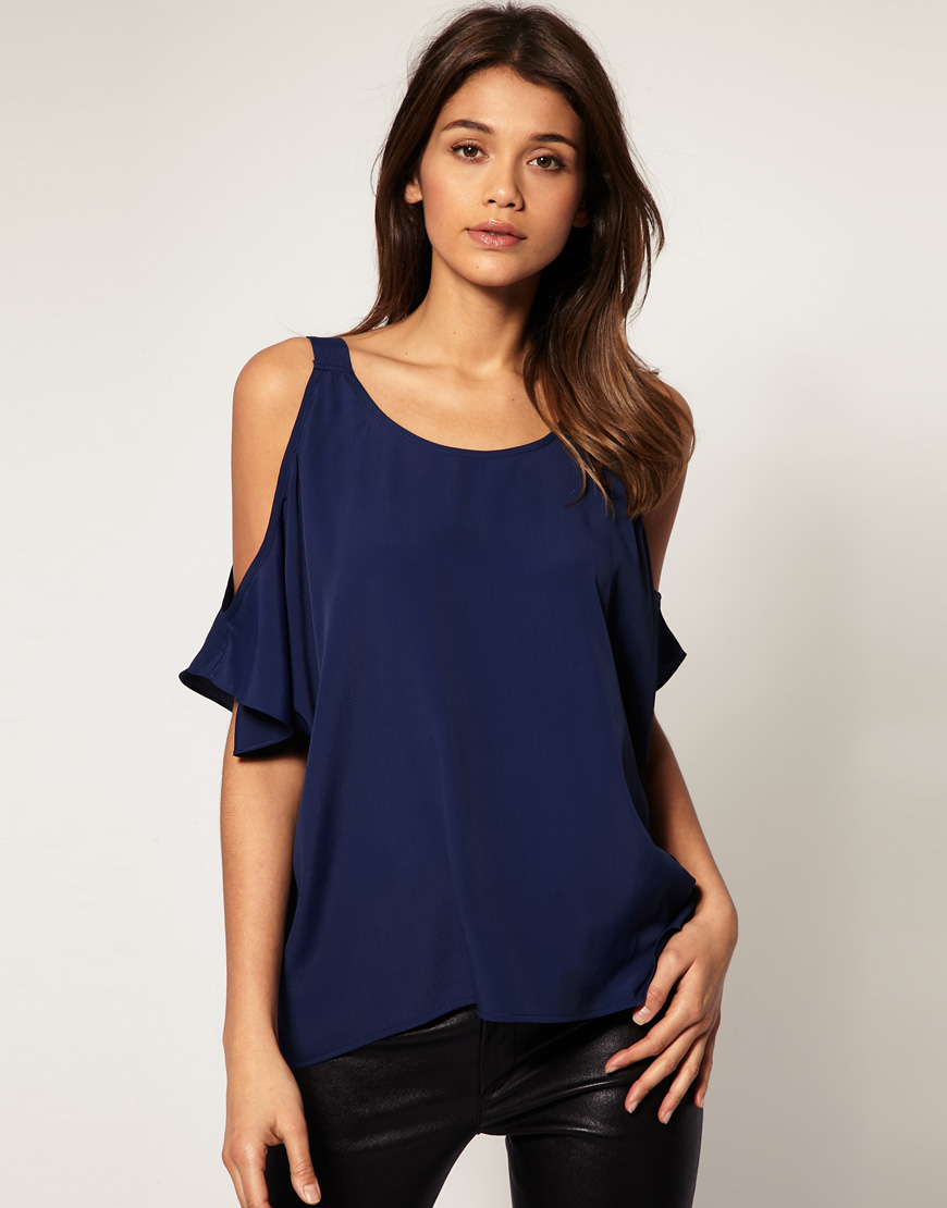 Asos collection Backless Top with Cut-Out Shoulder in Blue | Lyst
