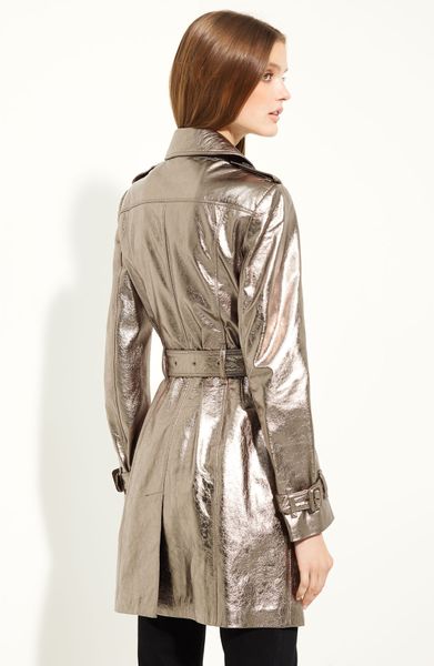 Burberry Belted Metallic Lambskin Leather Trench in Silver (silver ...