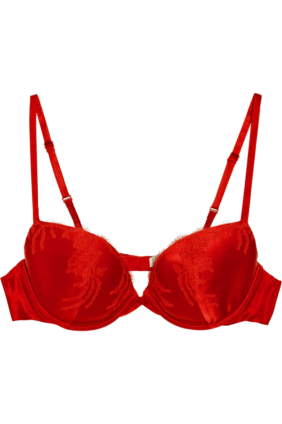 Carine Gilson Silk-blend Satin and Lace Push-up Bra in Red | Lyst