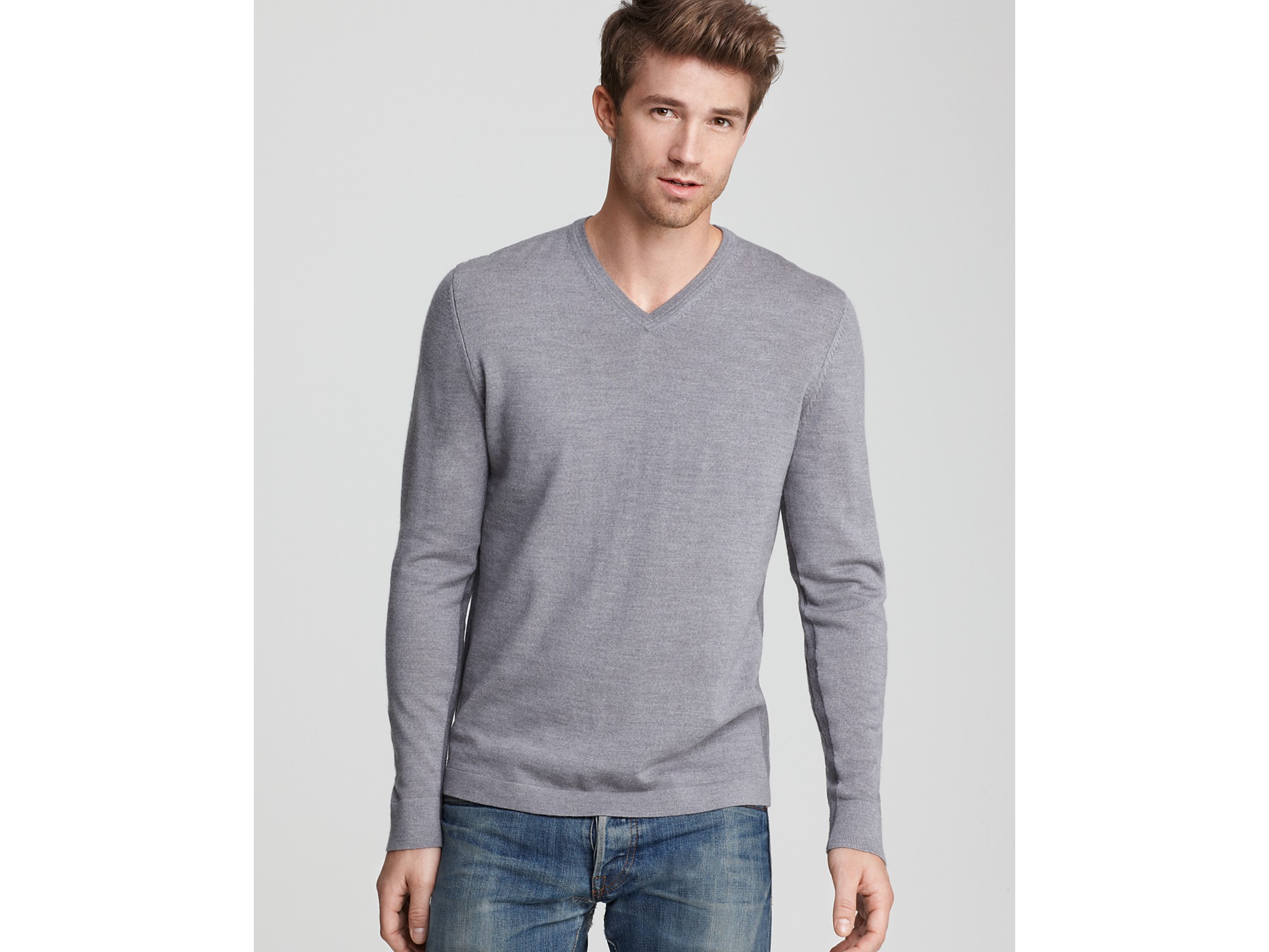 Lyst - Elie Tahari Bradley V Neck Merino Sweater in Gray for Men