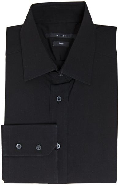 Gucci Black Stretch Poplin Fitted Point Collar Dress Shirt in Black for ...