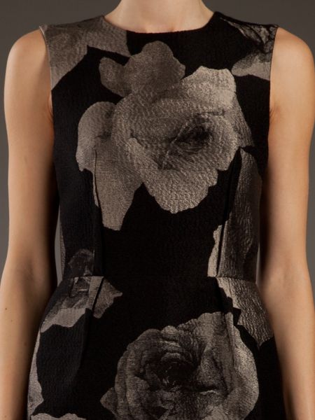 Lanvin Rose Print Dress in Black (rose) | Lyst