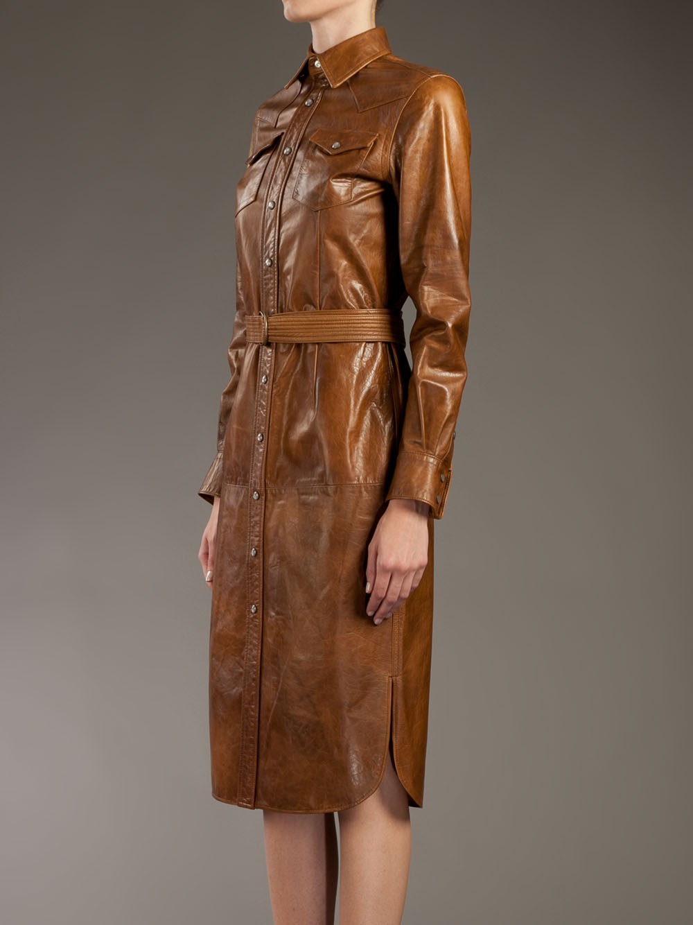 Ralph lauren Leather Shirt Dress in Brown Lyst
