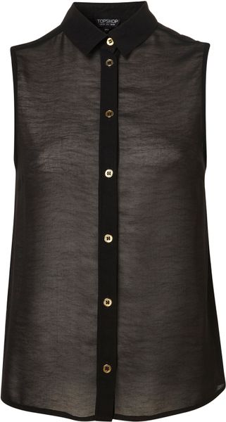 Topshop Sleeveless Shirt in Black | Lyst