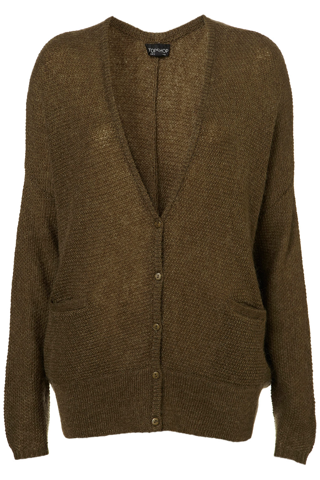 Lyst - Topshop Knitted Mohair Boxy Cardigan in Green