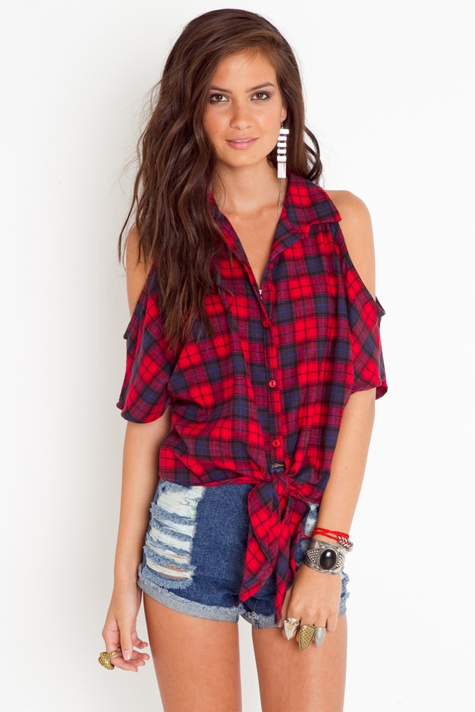 Nasty Gal Cut Up Flannel Shirt In Red Lyst