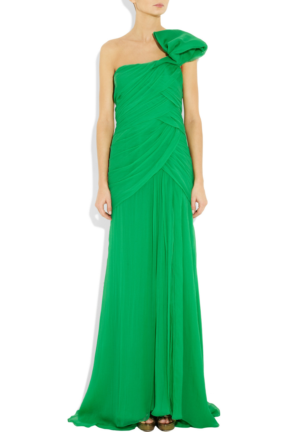 Oscar de la Renta One-shoulder Silk-chiffon Gown in Green 
