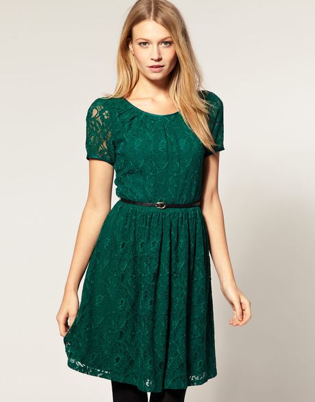 Oasis Coloured Lace Dress in Green (brightgreen) | Lyst