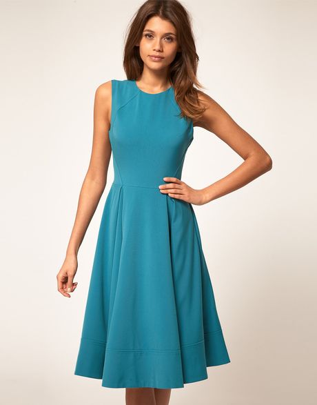 Asos Collection Midi Dress with Full Skirt in Blue (teal) | Lyst