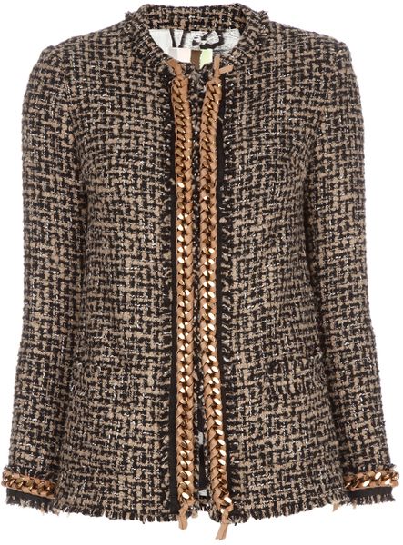 Msgm Tweed Jacket in Brown | Lyst