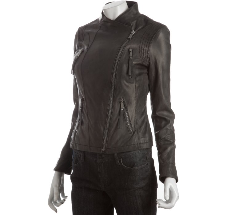 Michael michael kors Charcoal Asymmetrical Zip Leather Moto Jacket in