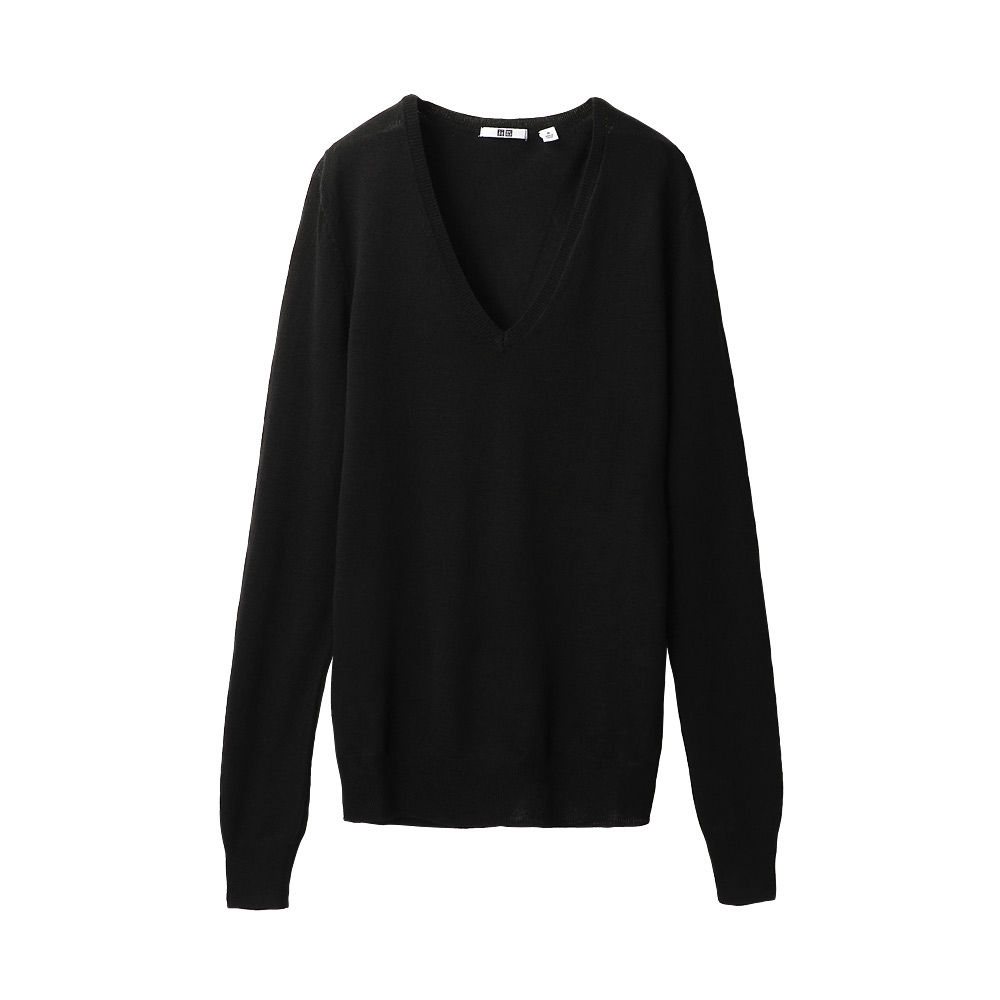 Uniqlo Women Extra Fine Merino V Neck Sweater (l) in Black | Lyst