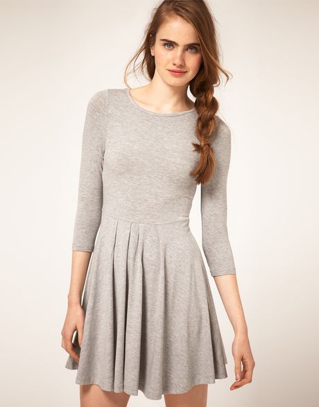 Asos Collection Asos Dress with Pleated Skater Skirt in Gray (grey) | Lyst