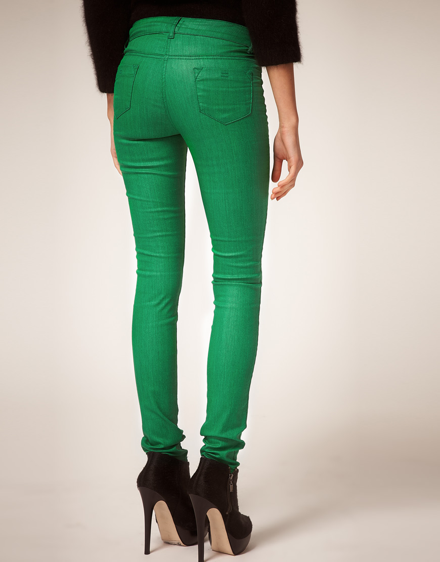 Asos collection Asos Green Coated Coloured Skinny Jeans in Green | Lyst