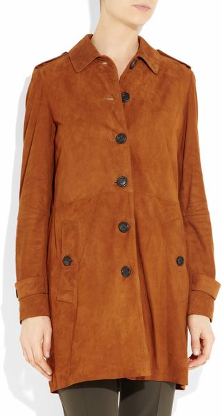 Burberry Suede Coat in Orange | Lyst
