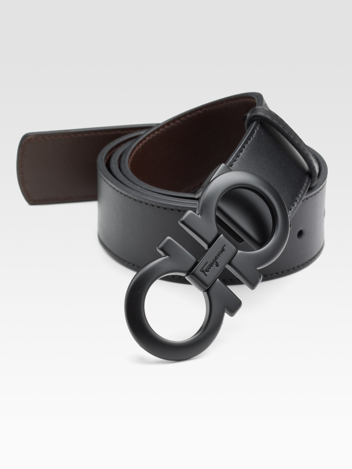 Ferragamo Reversible Enamel Gancini Buckle Belt in Black for Men | Lyst