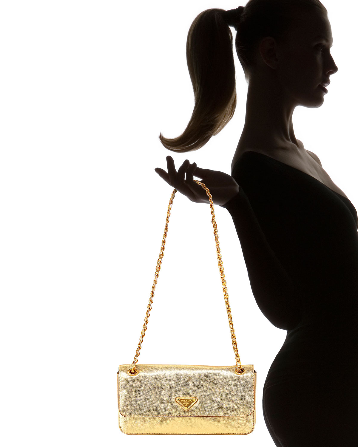 Prada Saffiano Lux Chain Shoulder Bag in Gold | Lyst