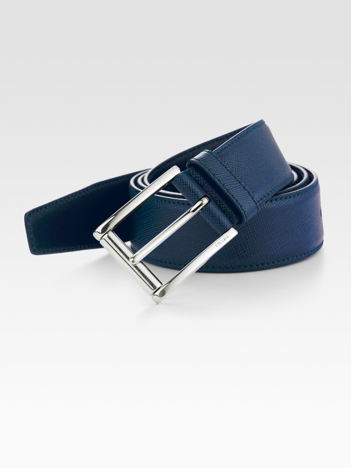 Prada Etched Saffiano Leather Belt in Blue for Men (navy) | Lyst  