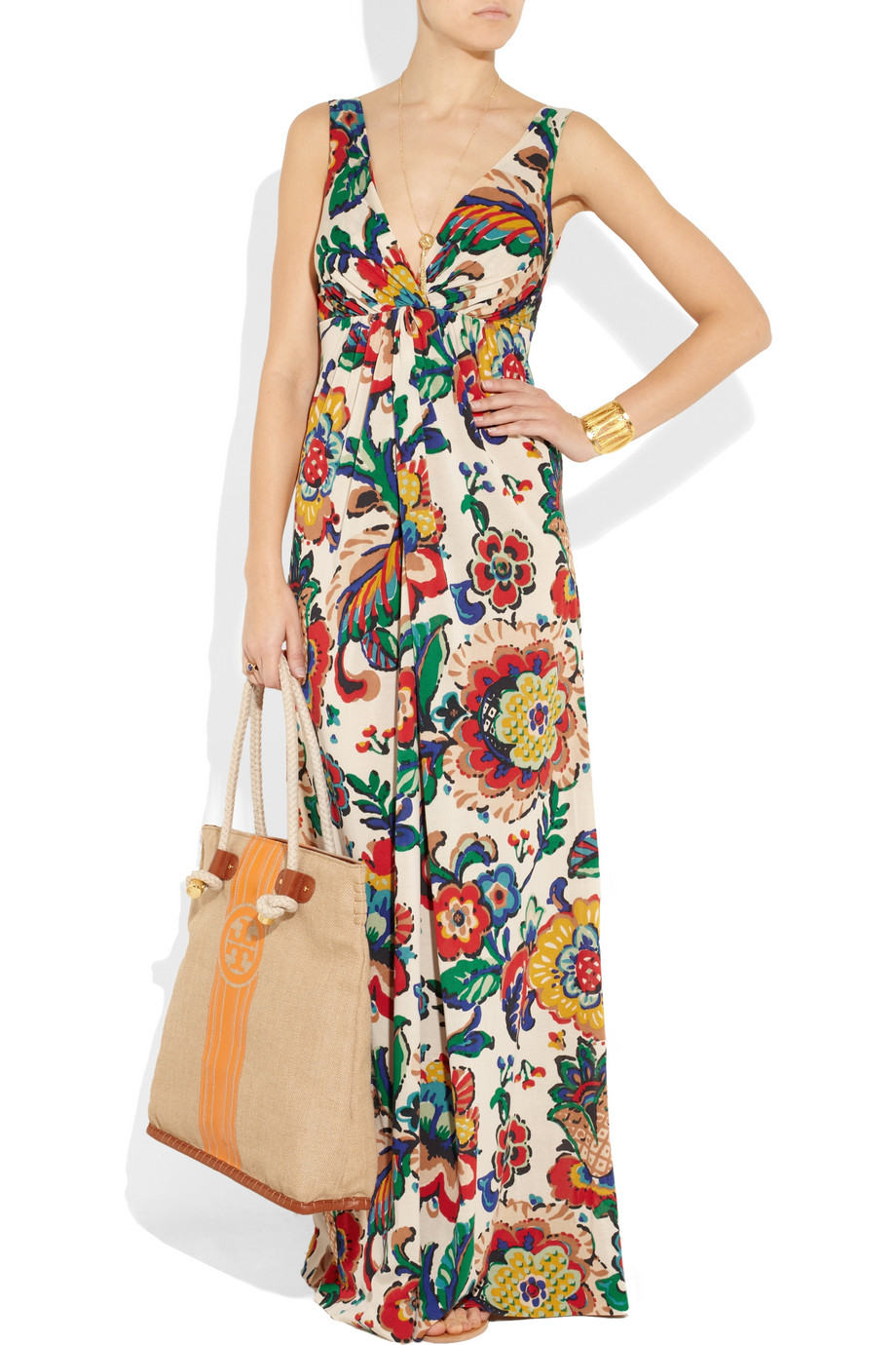 Tory burch Coral Silk-Blend Maxi Dress | Lyst