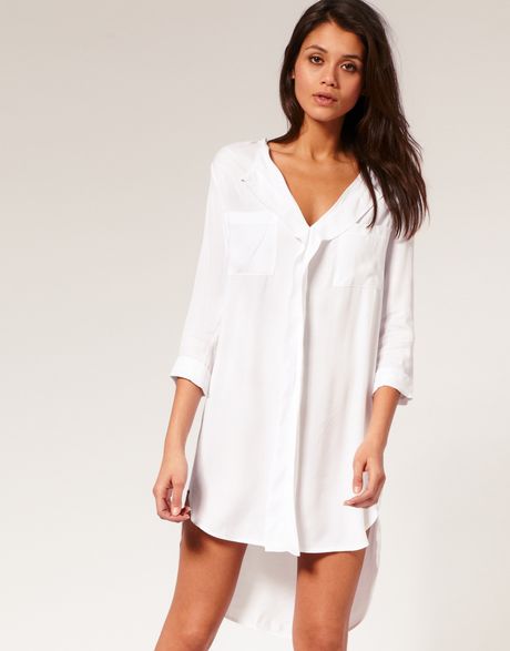 Asos Shirt Dress With Dipped Hem in White | Lyst