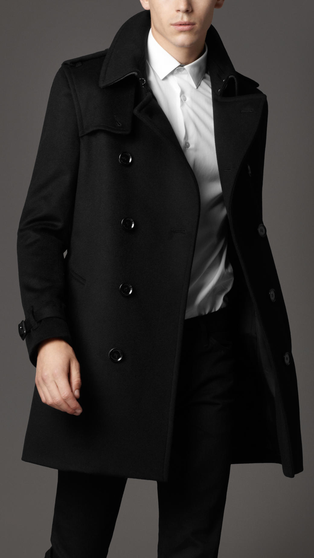 Burberry Wool Trench Coat in Black for Men - Lyst