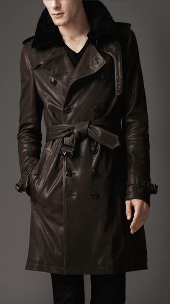 Burberry Shearling Collar Trench Coat in Brown for Men (dark brown) | Lyst