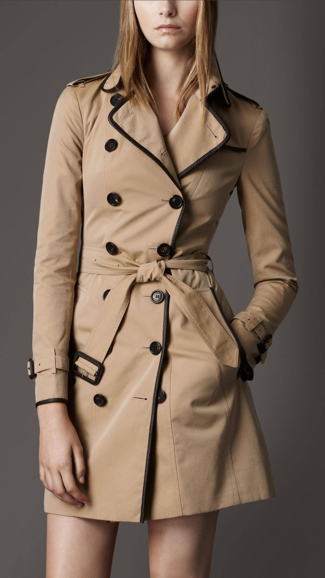Burberry Leather Detail Trench Coat in Beige (honey) | Lyst