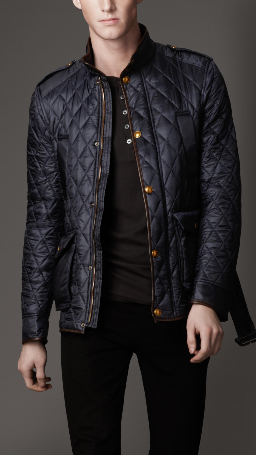 Lyst Burberry Leather Trim Quilt  Jacket  in Blue for Men