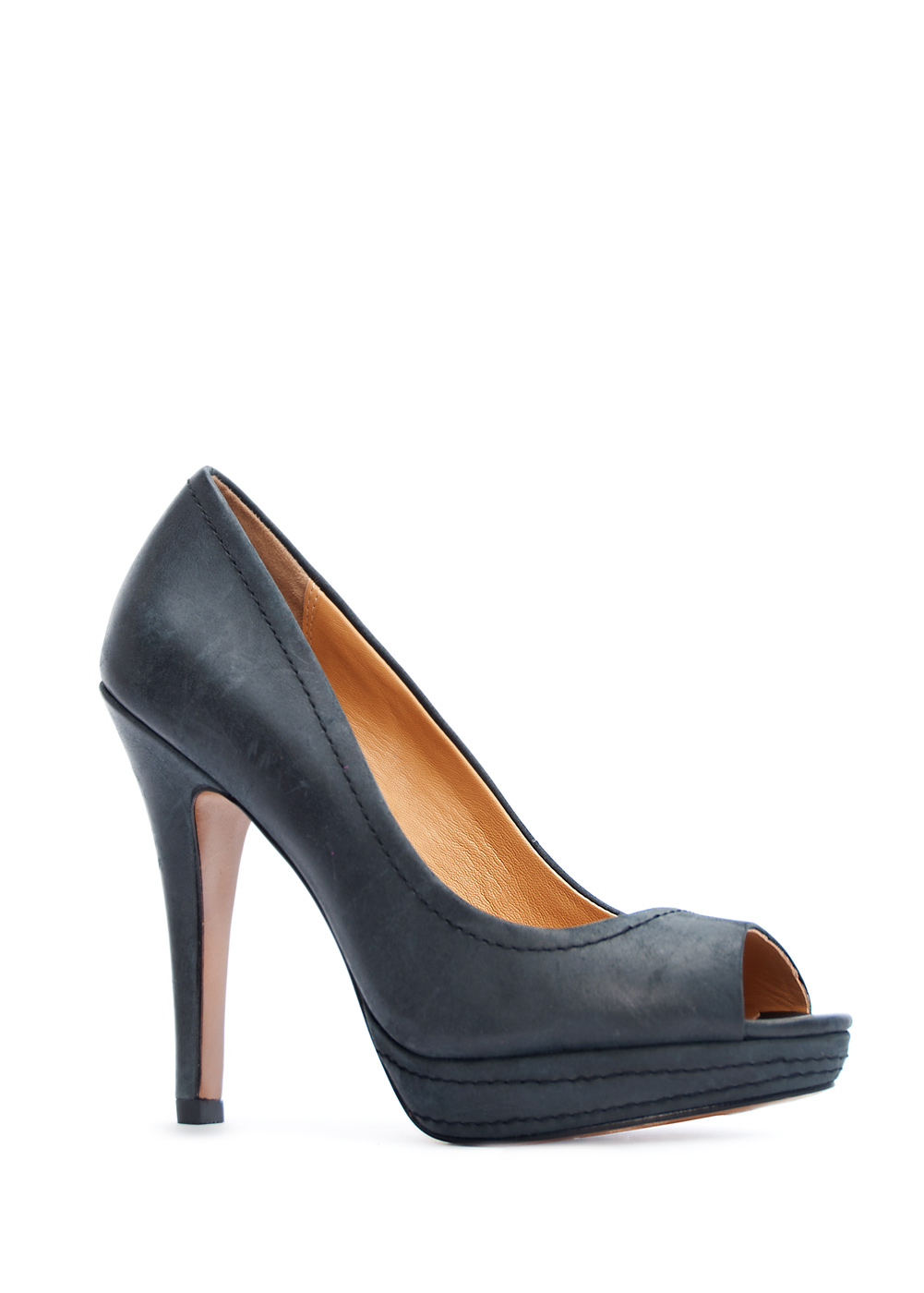 Lyst - Mango Touch - Leather Peep Toe Pumps in Black