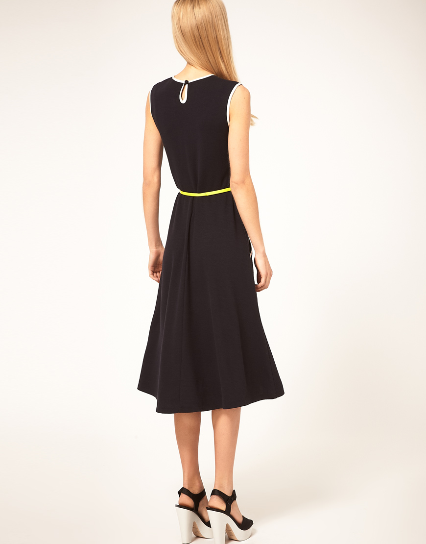 Lyst Asos Collection Midi Dress With Belt And Pleat Detail In Natural 8634