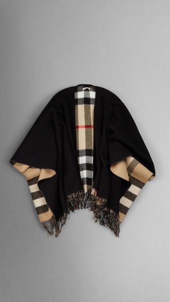 Burberry Check Lined Wool Cape in Beige (camel black check) | Lyst