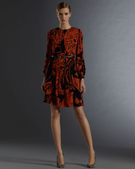 Gucci Long Sleeve Crew Neck Dress with Decoratif Print in Black (red ...