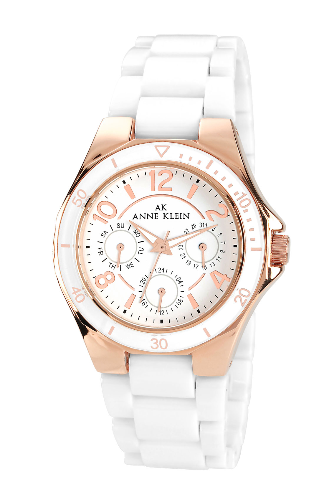 Ak Anne Klein Multifunction Ceramic Bracelet Watch in Pink (rosegold ...