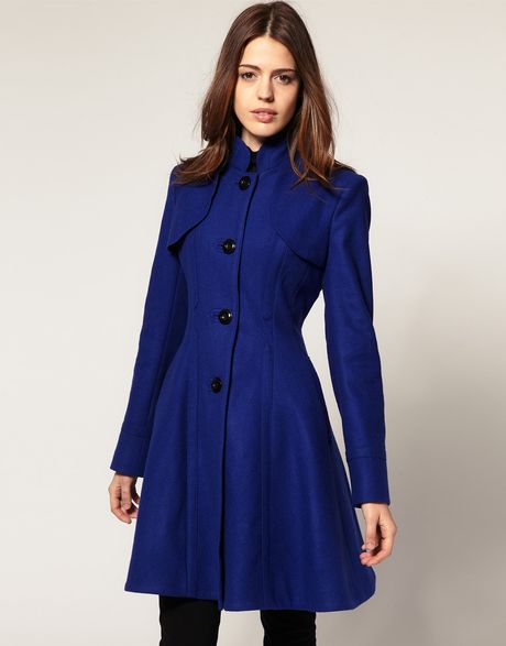Asos Collection Fit and Flare Coat with Collar in Blue | Lyst