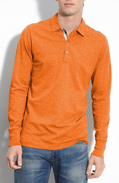 Burberry Long Sleeve Polo Shirt in Orange for Men (cadmium orange) | Lyst