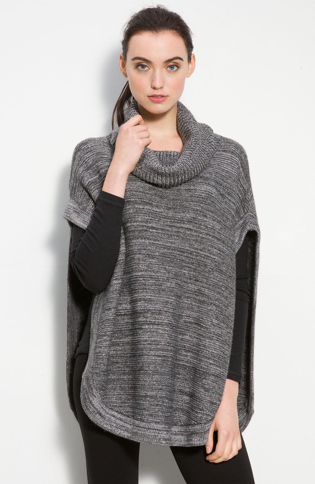 Dkny Cowl Neck Poncho Sweater in Gray (heather grey) | Lyst