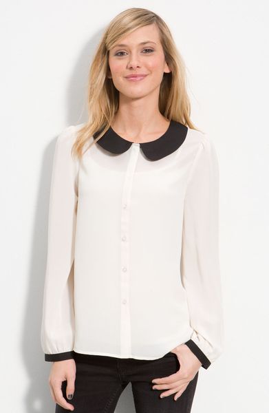 Frenchi® Peter Pan Collar Blouse in White (ivory/ black) | Lyst
