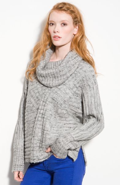 Hinge ® Oversized Diagonal Knit Funnel Neck Sweater in Gray (grey ...