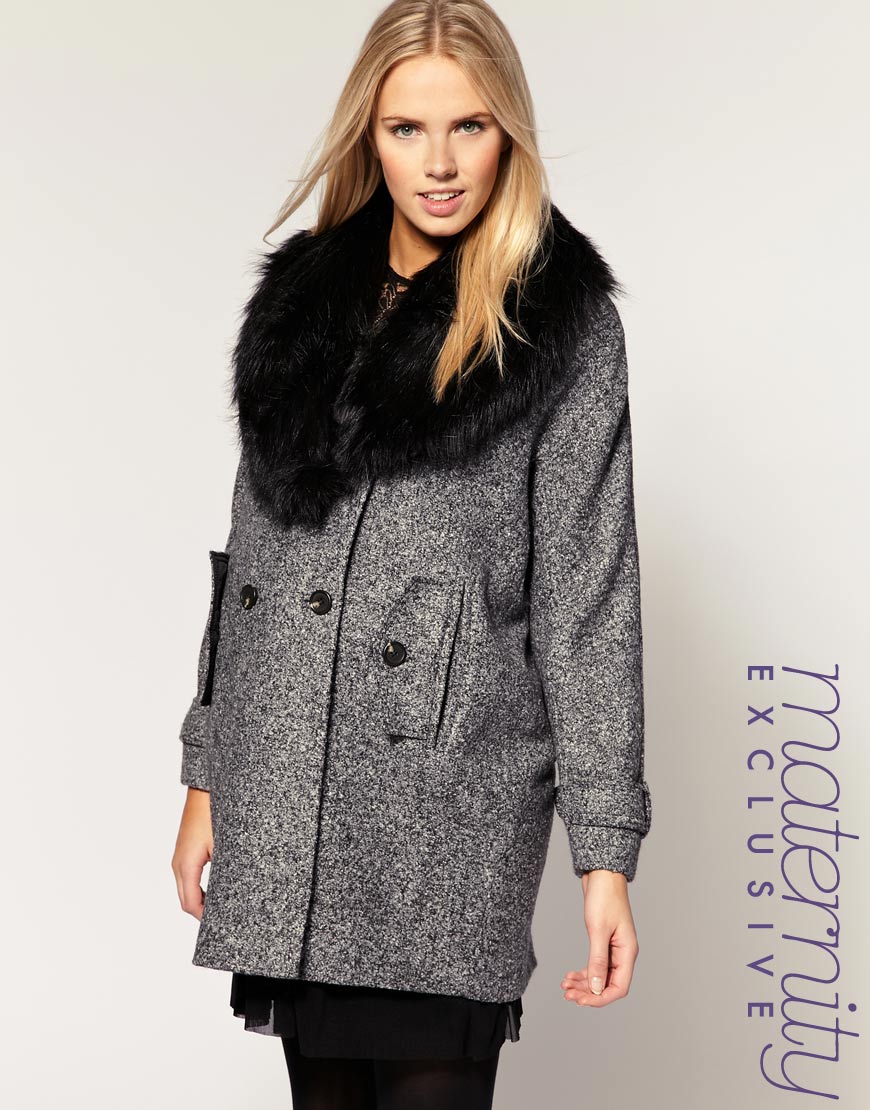 Lyst Asos Maternity Exclusive Coat With Oversized Collar in Gray