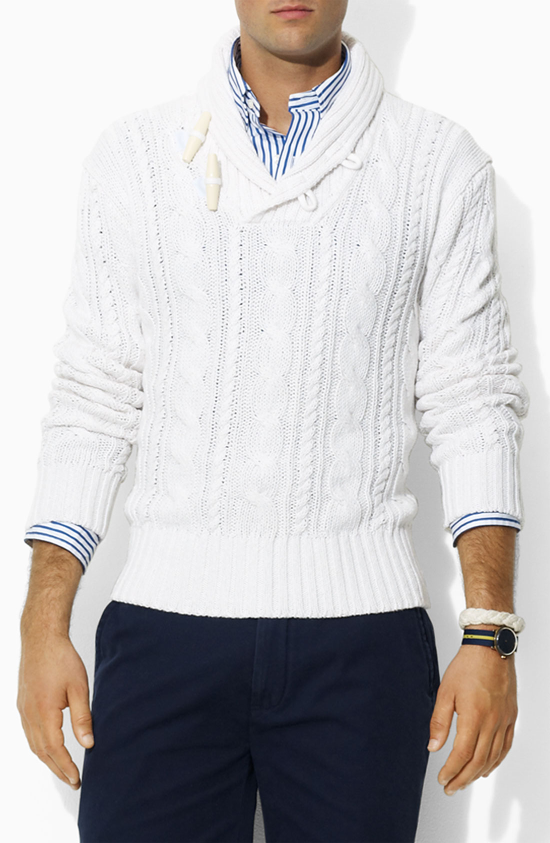 Polo Ralph Lauren Shawl Collar Sweater in White for Men | Lyst