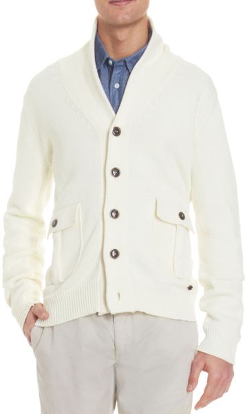 Woolrich Shawl Collar Cardigan in White for Men | Lyst