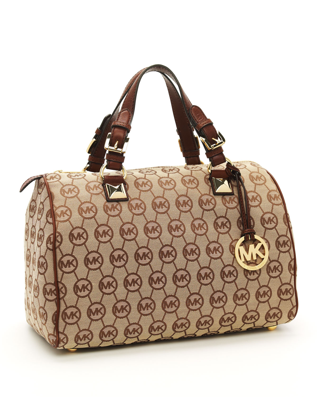 Lyst Michael Kors Grayson Large Monogrammed Satchel In Natural Gallery Previously Sold At Neiman Marcus Women S Michael Kors Grayson
