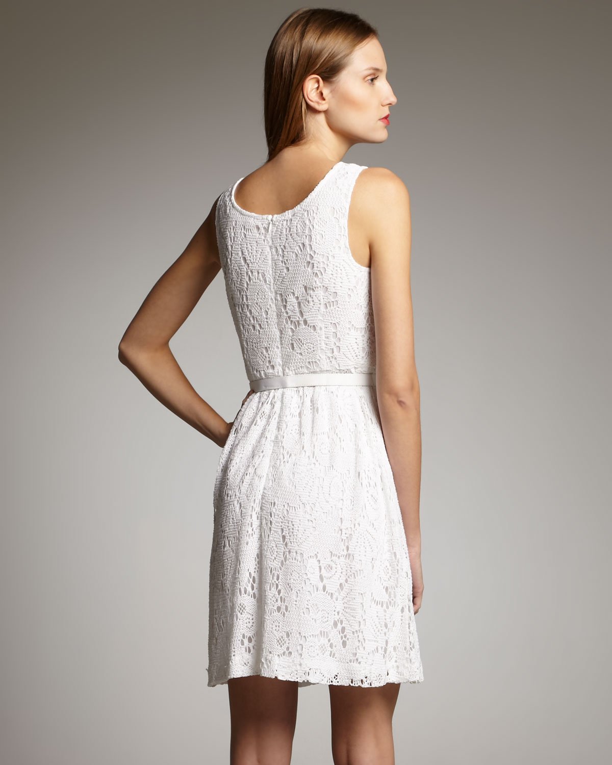 Trina turk Belted Lace Dress in White | Lyst