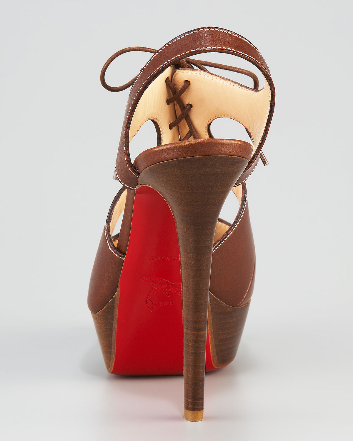 Christian louboutin Serena Lace-up Sandal in Brown (tobacco) | Lyst