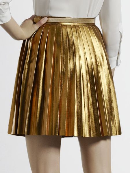 Gucci Pleated Leather Skirt in Gold (bronze) | Lyst